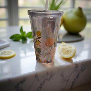 NWOT Rifle Paper Co Floral Tumbler with Straw 16 oz